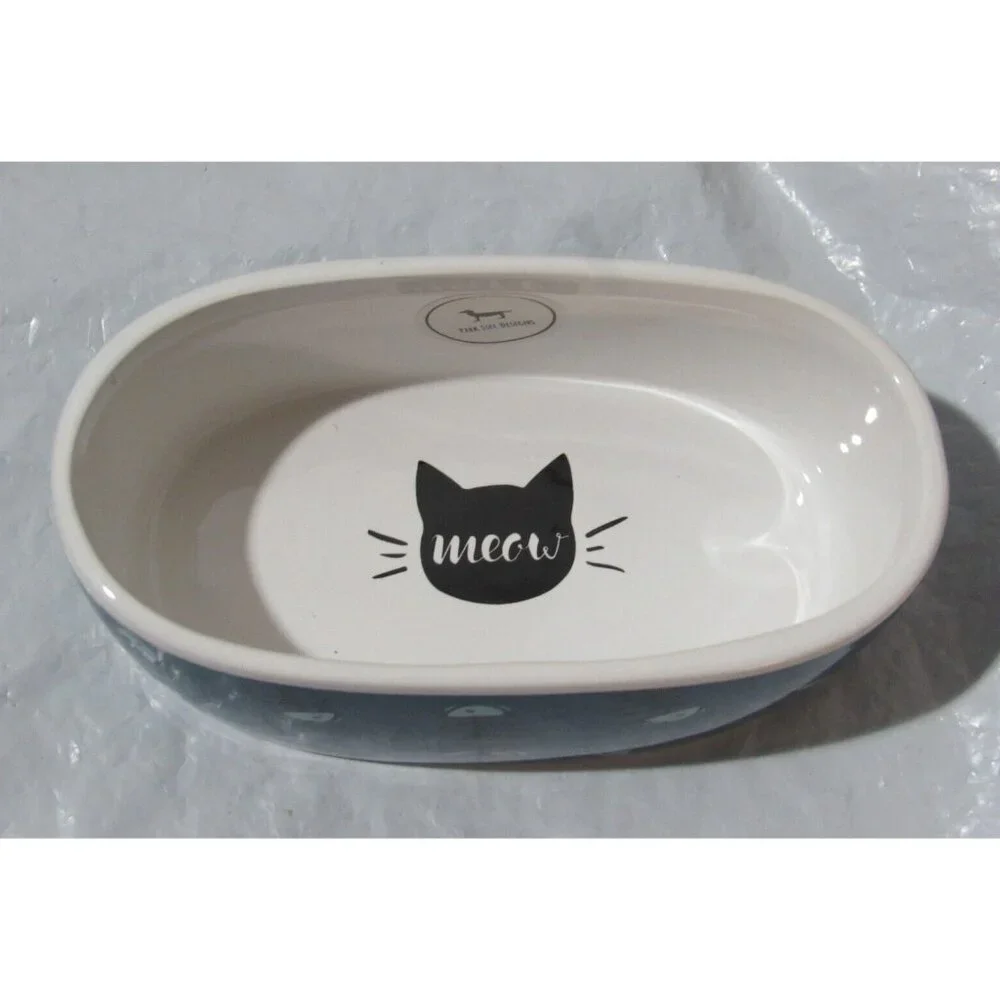 Food or Water Oval Blue with Fishbones Dish 5.5